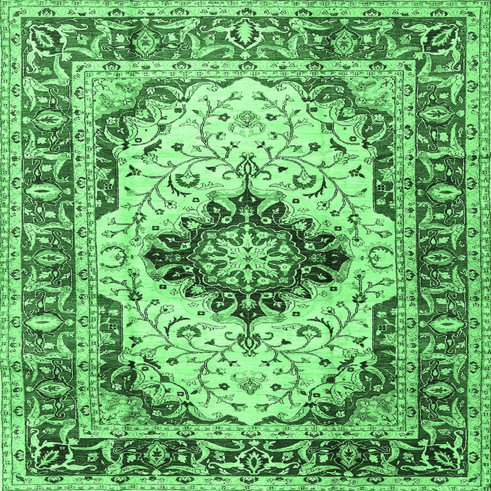 Square Medallion Emerald Green Traditional Rug, tr542emgrn