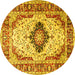 Round Machine Washable Medallion Yellow Traditional Rug, wshtr542yw