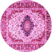 Round Machine Washable Medallion Pink Traditional Rug, wshtr542pnk