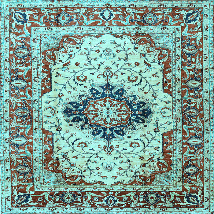 Square Machine Washable Medallion Light Blue Traditional Rug, wshtr542lblu