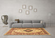 Machine Washable Medallion Brown Traditional Rug in a Living Room,, wshtr542brn