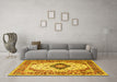 Machine Washable Medallion Yellow Traditional Rug in a Living Room, wshtr542yw