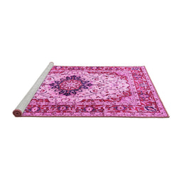 Sideview of Machine Washable Medallion Pink Traditional Rug, wshtr542pnk