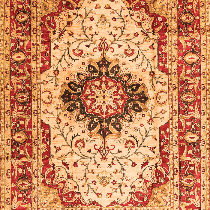 Serging Thickness of Machine Washable Medallion Orange Traditional Area Rugs, wshtr542org