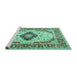 Sideview of Machine Washable Medallion Turquoise Traditional Area Rugs, wshtr542turq