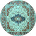 Round Machine Washable Medallion Light Blue Traditional Rug, wshtr542lblu