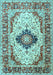 Machine Washable Medallion Light Blue Traditional Rug, wshtr542lblu