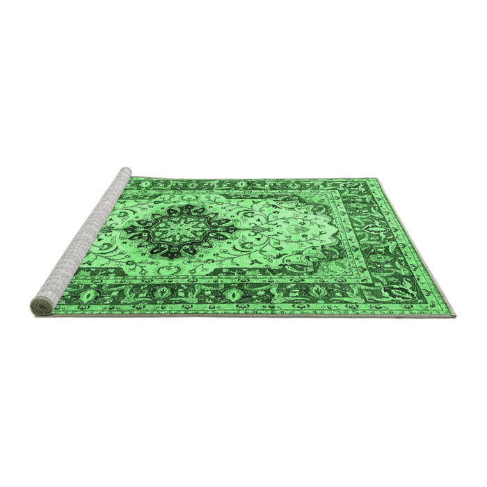 Sideview of Machine Washable Medallion Emerald Green Traditional Area Rugs, wshtr542emgrn