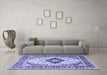 Machine Washable Medallion Blue Traditional Rug in a Living Room, wshtr542blu