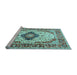 Sideview of Machine Washable Medallion Light Blue Traditional Rug, wshtr542lblu