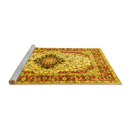 Sideview of Machine Washable Medallion Yellow Traditional Rug, wshtr542yw