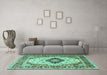 Machine Washable Medallion Turquoise Traditional Area Rugs in a Living Room,, wshtr542turq