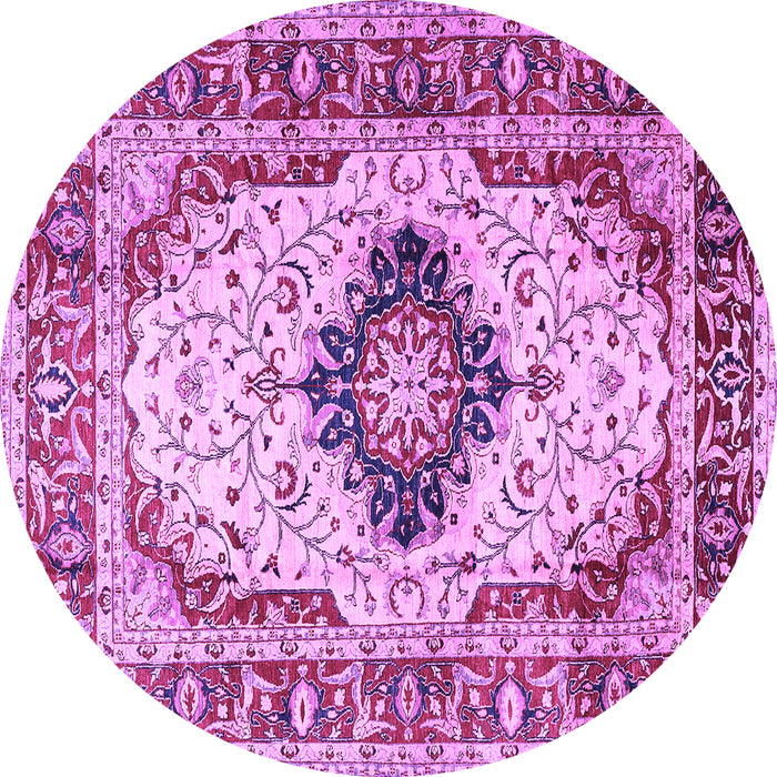 Round Machine Washable Medallion Purple Traditional Area Rugs, wshtr542pur