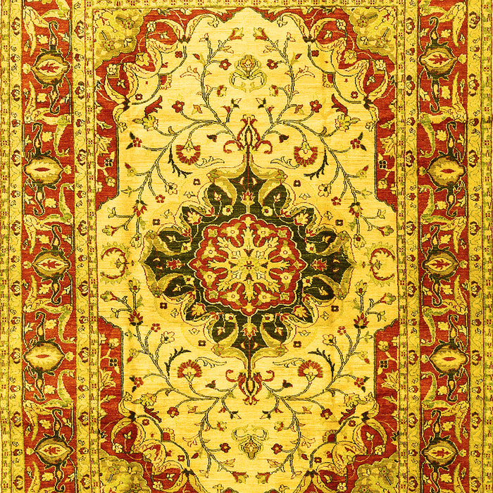 Machine Washable Medallion Yellow Traditional Rug, wshtr542yw