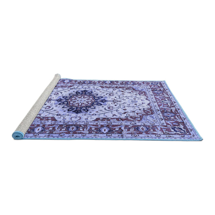 Sideview of Machine Washable Medallion Blue Traditional Rug, wshtr542blu