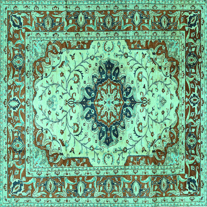 Square Machine Washable Medallion Turquoise Traditional Area Rugs, wshtr542turq