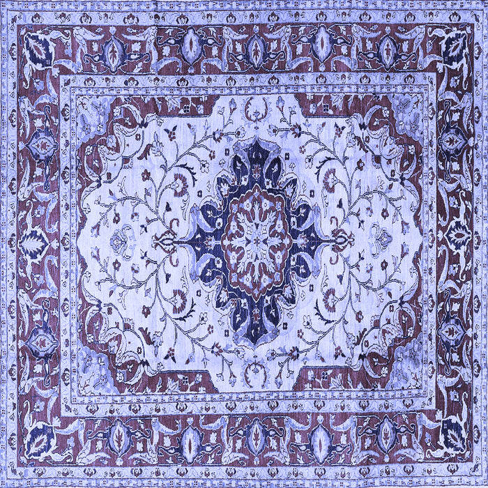 Square Machine Washable Medallion Blue Traditional Rug, wshtr542blu