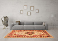 Machine Washable Medallion Orange Traditional Rug, wshtr542org