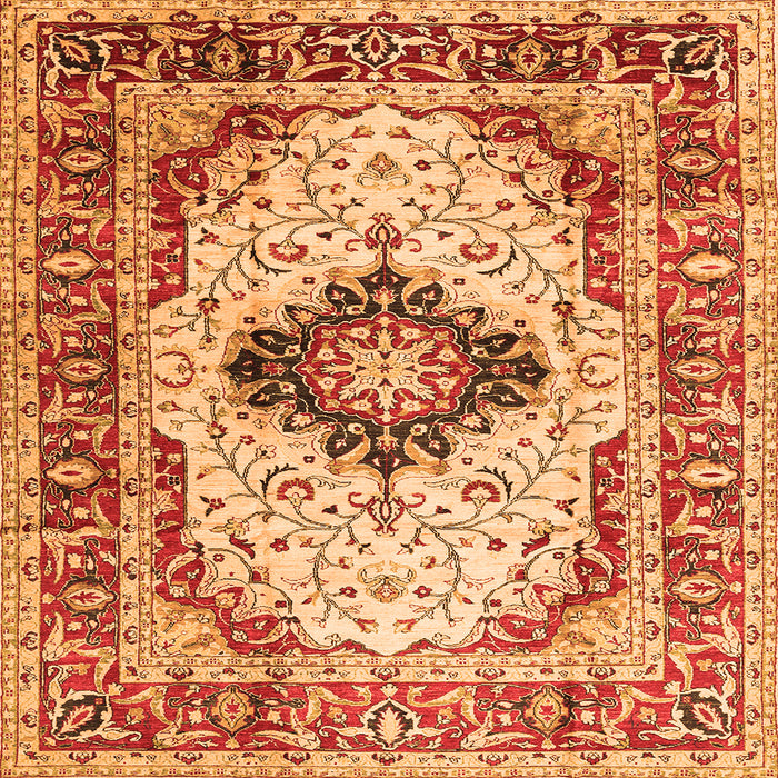 Round Machine Washable Medallion Orange Traditional Area Rugs, wshtr542org