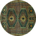 Round Persian Turquoise Traditional Rug, tr543turq