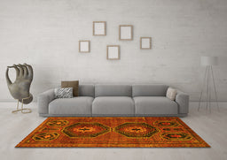 Machine Washable Persian Yellow Traditional Rug in a Living Room, wshtr543yw
