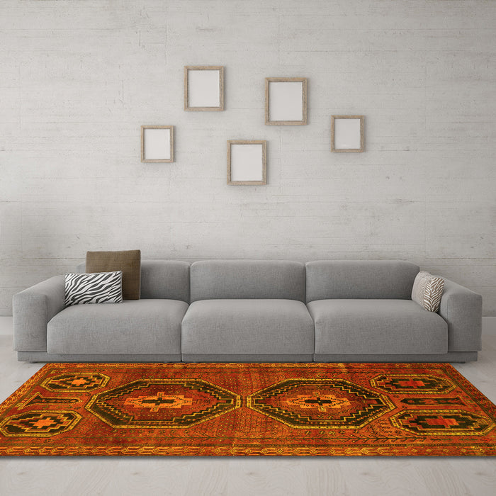 Machine Washable Persian Yellow Traditional Rug in a Living Room, wshtr543yw