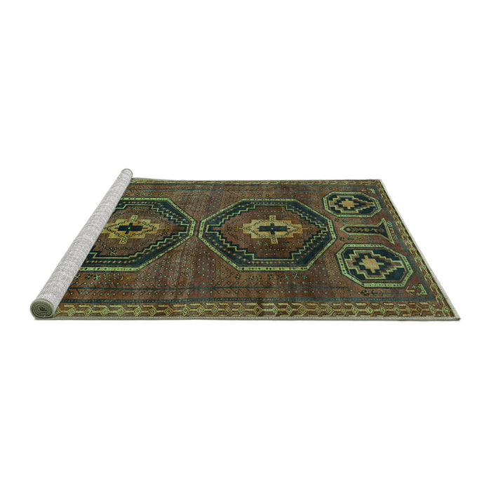 Sideview of Machine Washable Persian Turquoise Traditional Area Rugs, wshtr543turq