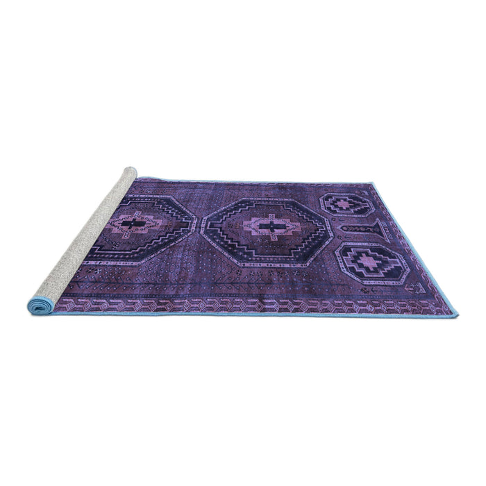 Sideview of Machine Washable Persian Blue Traditional Rug, wshtr543blu