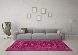 Machine Washable Persian Pink Traditional Rug in a Living Room, wshtr543pnk