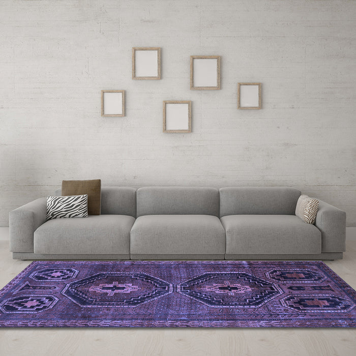 Machine Washable Persian Blue Traditional Rug in a Living Room, wshtr543blu