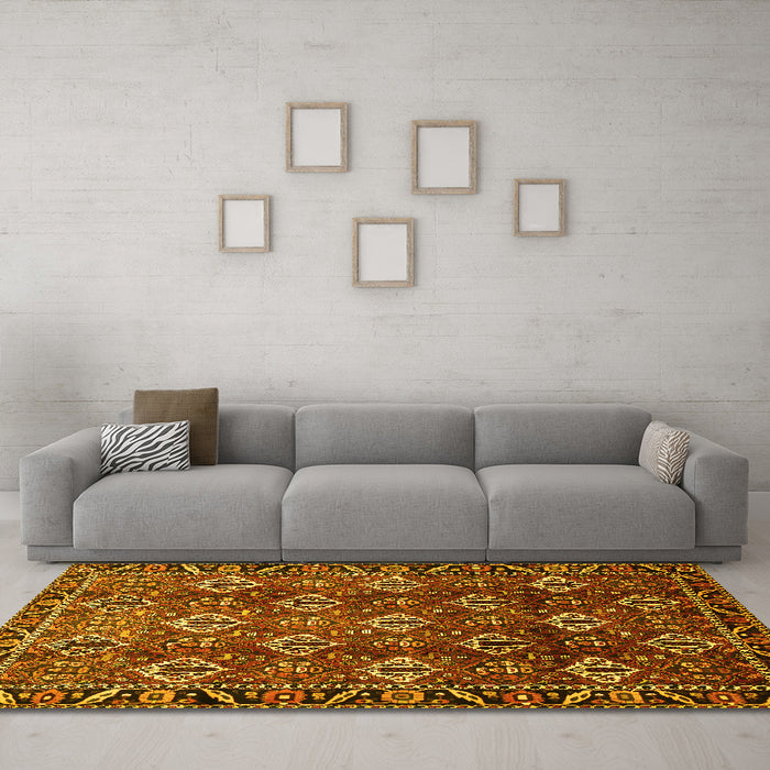 Machine Washable Persian Yellow Traditional Rug in a Living Room, wshtr544yw