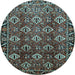 Round Machine Washable Persian Light Blue Traditional Rug, wshtr544lblu