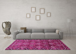 Machine Washable Persian Pink Traditional Rug in a Living Room, wshtr544pnk