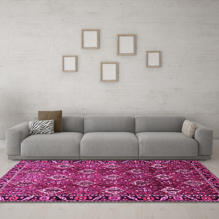 Machine Washable Persian Pink Traditional Rug in a Living Room, wshtr544pnk