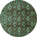 Round Machine Washable Persian Turquoise Traditional Area Rugs, wshtr544turq