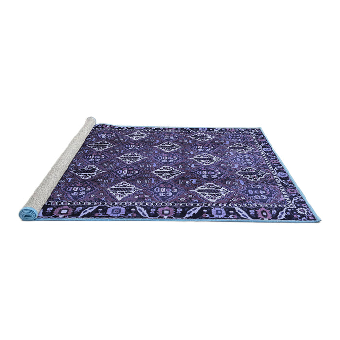 Sideview of Machine Washable Persian Blue Traditional Rug, wshtr544blu