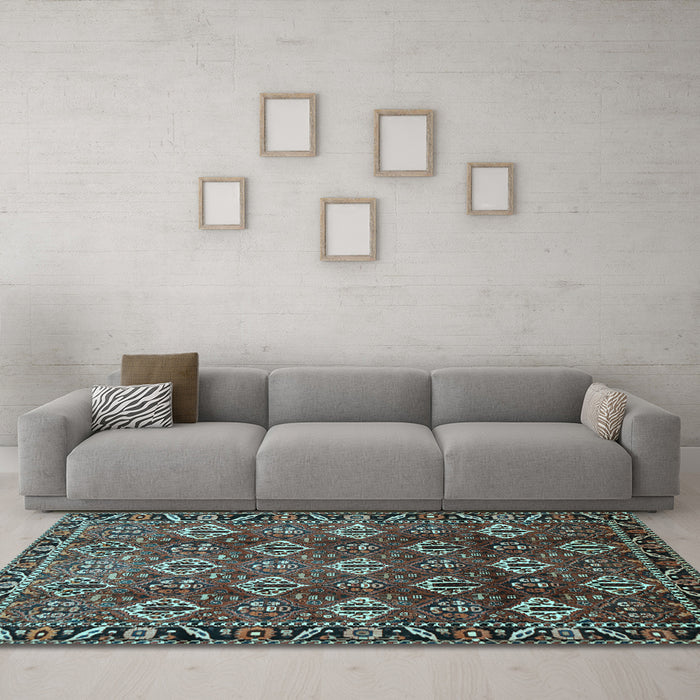 Machine Washable Persian Light Blue Traditional Rug in a Living Room, wshtr544lblu