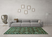 Machine Washable Persian Turquoise Traditional Area Rugs in a Living Room,, wshtr544turq