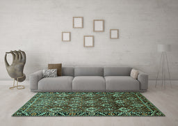 Machine Washable Persian Turquoise Traditional Area Rugs in a Living Room,, wshtr544turq