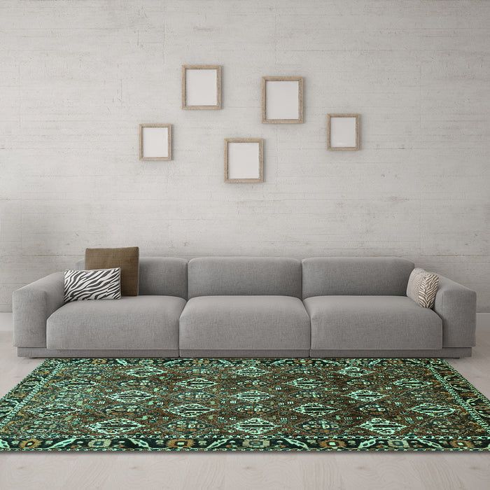Machine Washable Persian Turquoise Traditional Area Rugs in a Living Room,, wshtr544turq