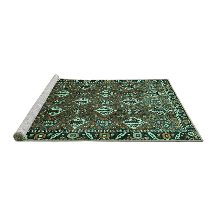 Sideview of Machine Washable Persian Turquoise Traditional Area Rugs, wshtr544turq