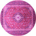 Round Machine Washable Medallion Pink Traditional Rug, wshtr545pnk