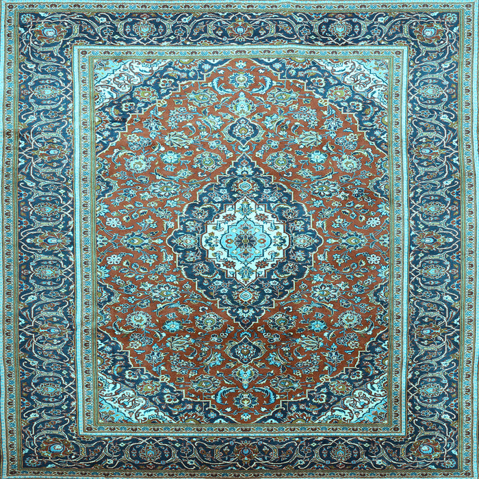 Square Machine Washable Medallion Light Blue Traditional Rug, wshtr545lblu