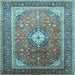 Square Machine Washable Medallion Light Blue Traditional Rug, wshtr545lblu