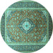 Round Machine Washable Medallion Turquoise Traditional Area Rugs, wshtr545turq