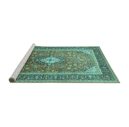 Sideview of Machine Washable Medallion Turquoise Traditional Area Rugs, wshtr545turq