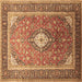 Square Machine Washable Medallion Brown Traditional Rug, wshtr545brn