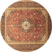 Round Machine Washable Medallion Brown Traditional Rug, wshtr545brn