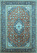 Machine Washable Medallion Light Blue Traditional Rug, wshtr545lblu