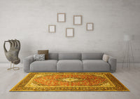 Machine Washable Medallion Yellow Traditional Rug, wshtr545yw